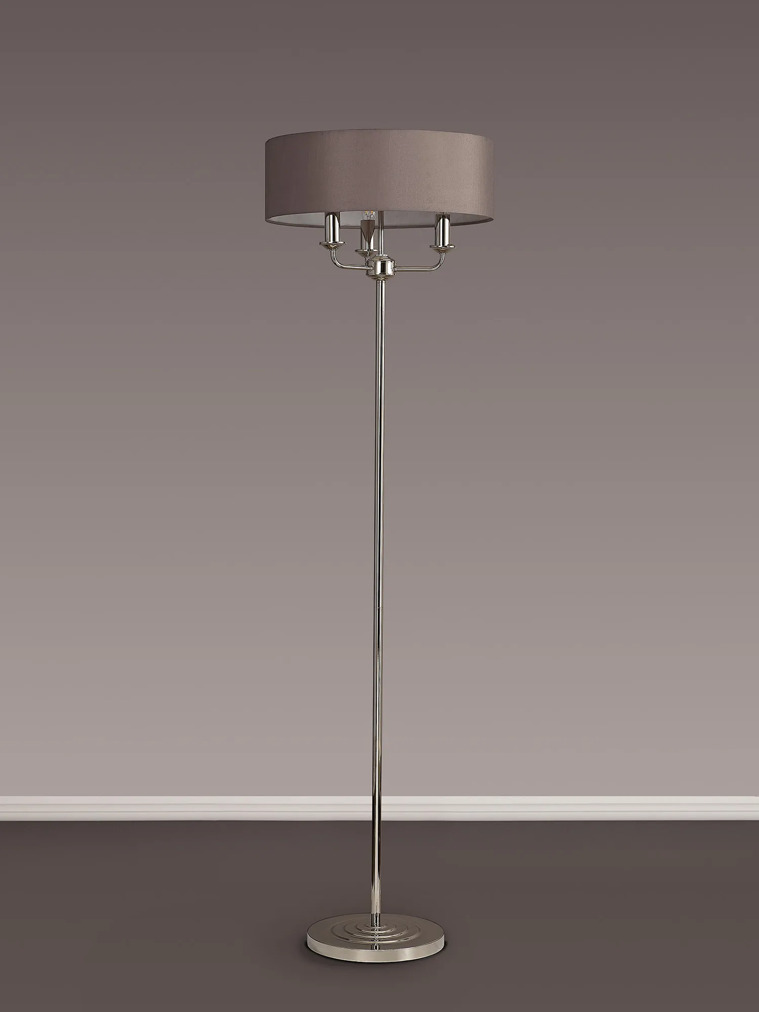 Banyan 45cm 3 Light Floor Lamp Polished Nickel, Grey DK0882  Deco Banyan PN GR